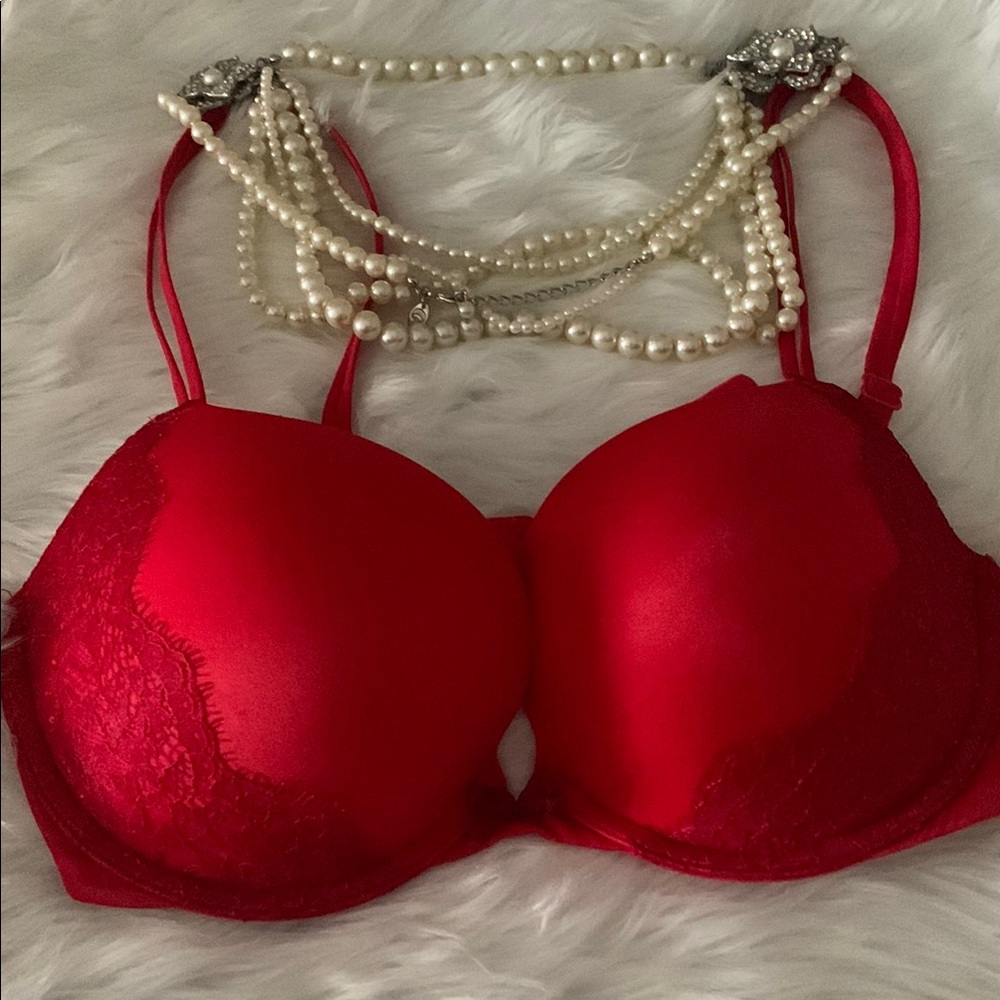 Victoria's Secret Red Lace Embellished Bra